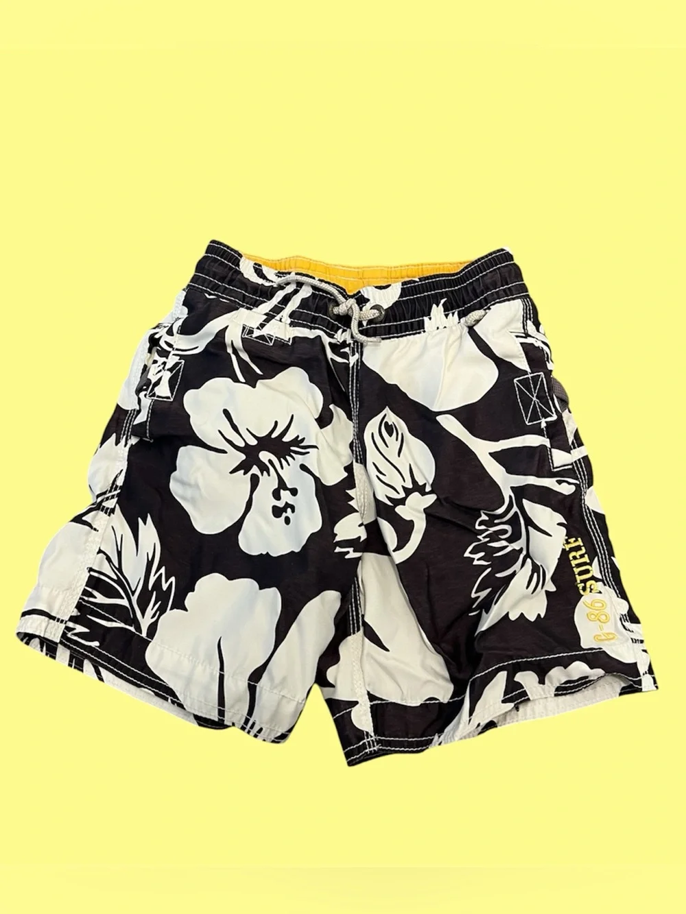 ⚪️GAP: Boy size XS, gray & white Hawaiian theme bathing suit trunks, preowned⚪️